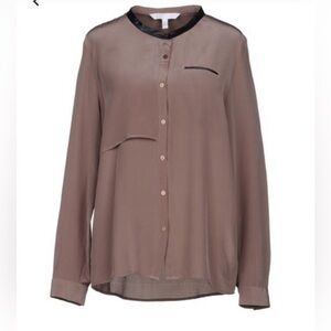Walter  Baker silk taupe shirt w/genuine leather black trim, button front 🤎🖤